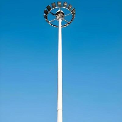 Floodlight Tower Hot Dip Galvanized Steel High Mast Lighting Tower with Internal Climbing Ladder and Maintenance Platform