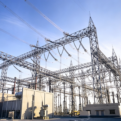 Power Structure lattice steel tower substation frame and connecting components for high voltage power transmission lines