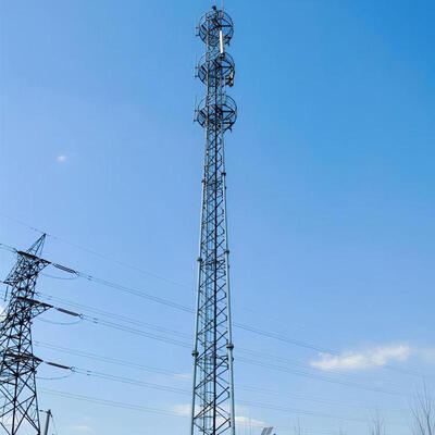 Durable angle steel tower designed with hot dip galvanized treatment for 4G 5G signal transmission and wireless coverage in complex environments
