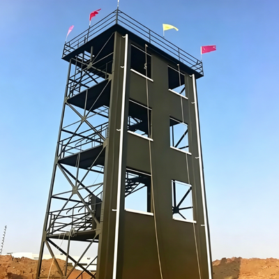 Training Tower Four Legged Lattice Steel Structure with Climbing Ladder and Rescue Platform for Fire Brigade Training