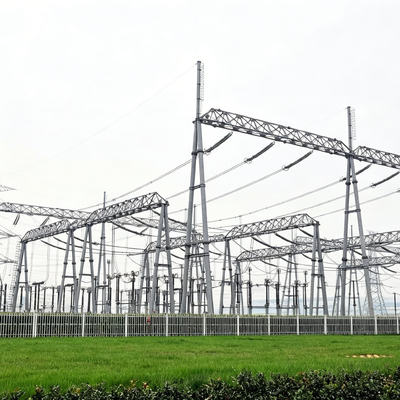 Power Structure steel transmission tower and substation frame components with hot dip galvanized treatment for durability