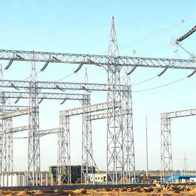 Power Structure steel transmission tower and substation frame components with hot dip galvanized treatment for durability