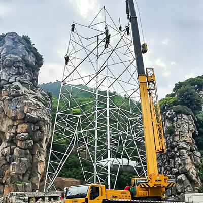 Telecom angle steel tower with multi layer platform and reasonable layout for installation of communication equipment and antennas simultaneously